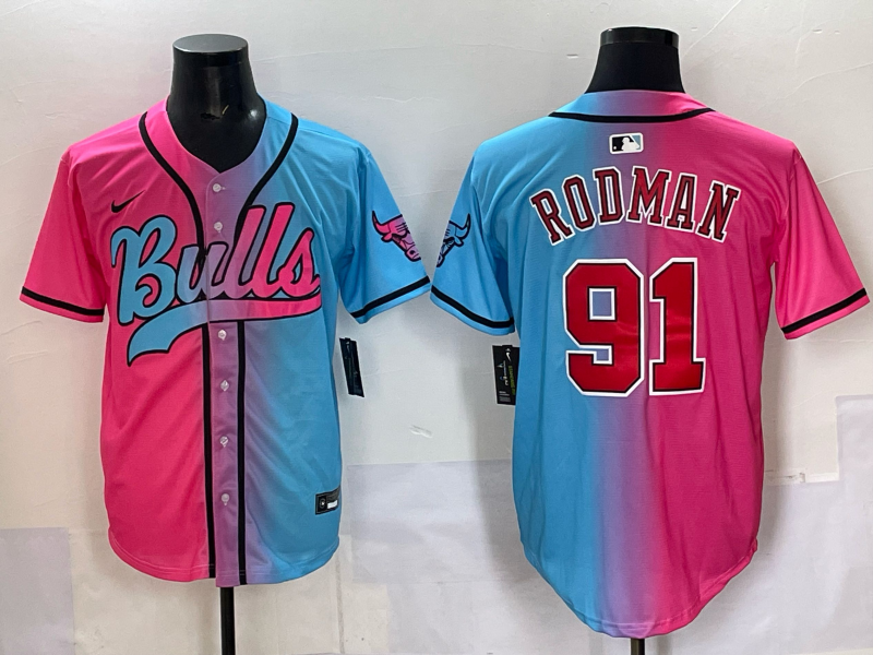 Men Chicago Bulls Nike #91 Rodman Blue pink NBA 2025 Jersey style 003